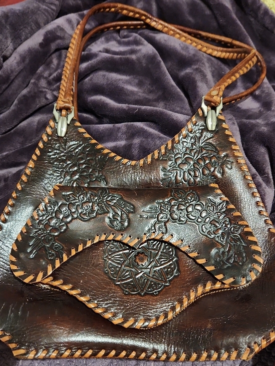 Handbags - Vintage Handcrafted Brown Embossed Leather Women’s Shoulder Bag and Wallet